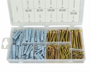 Box of 206pc Assorted Chipboard Screws & Wall Plugs
